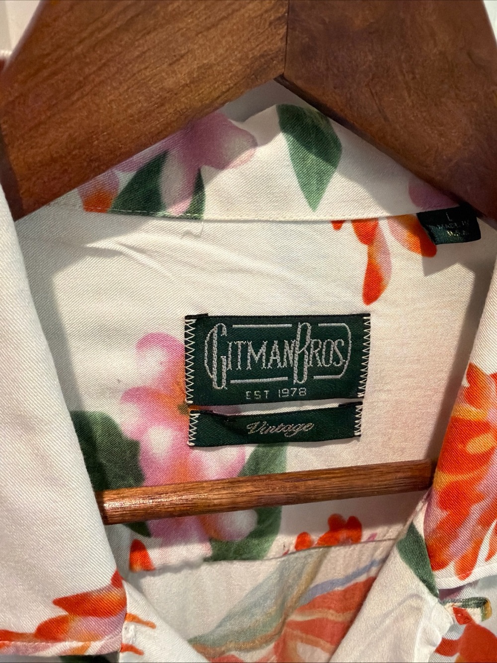 Gitman Bros Vintage Men's L Floral Hawaiian Short Sleeve Camp Loop Collar USA - Picture 2 of 11